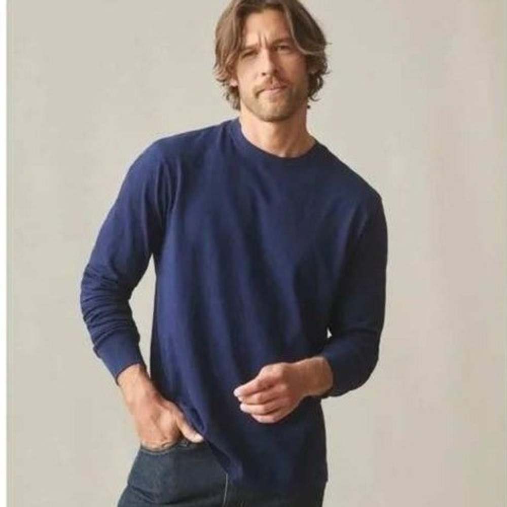 New American Giant Men's Blue‎ Premium Slub Crew Tee Long Sleeve Sz 2XL USA